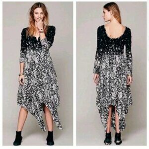 Free People Lavina Floral Boho Shark Hem Midi Dress Sz M